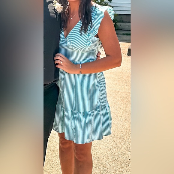 Skies Are Blue | Striped Green/Teal and White Dress with tie back - Picture 2 of 16